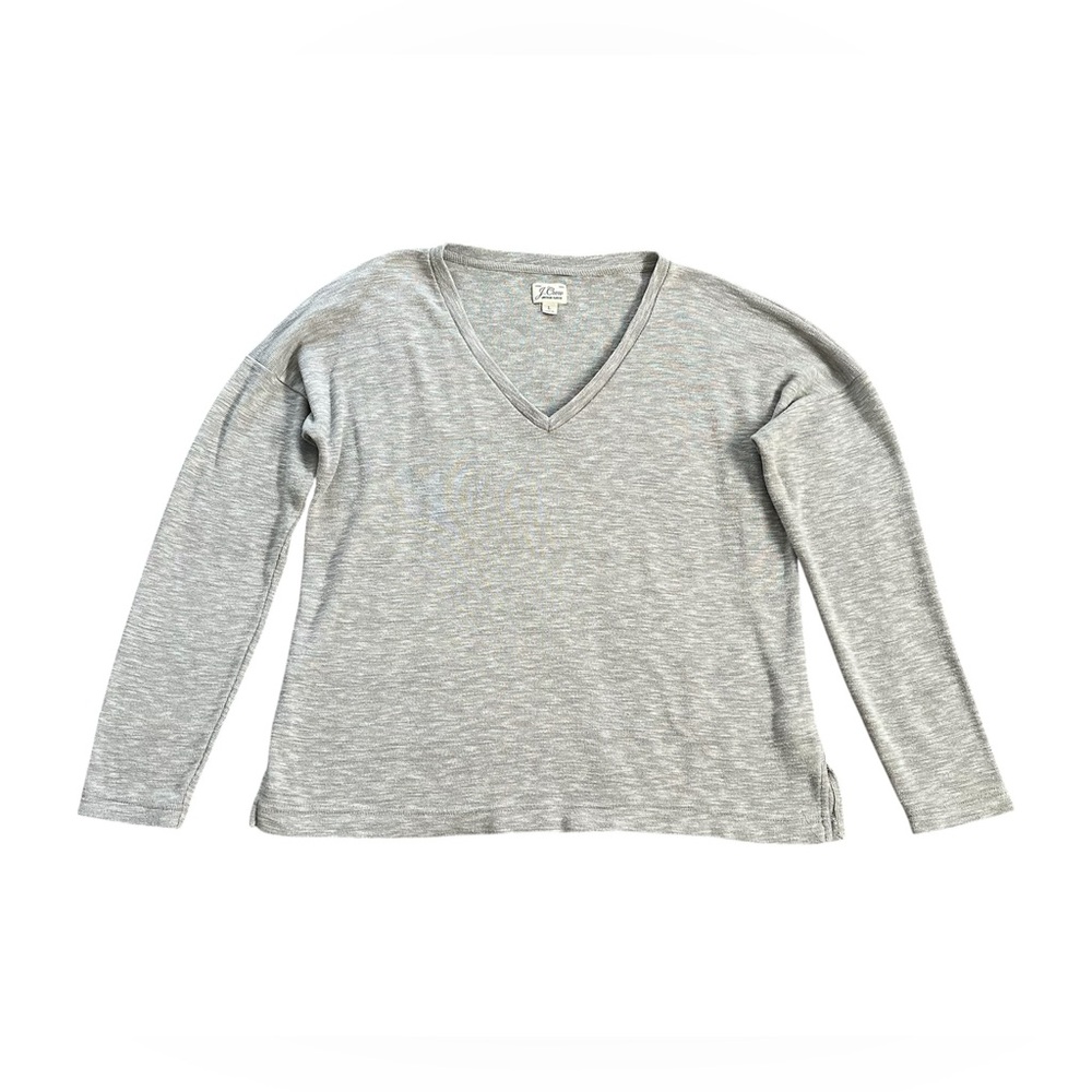 J. Crew Vintage Fleece Lightweight Heather Light Gray V-Neck Sweater Size L